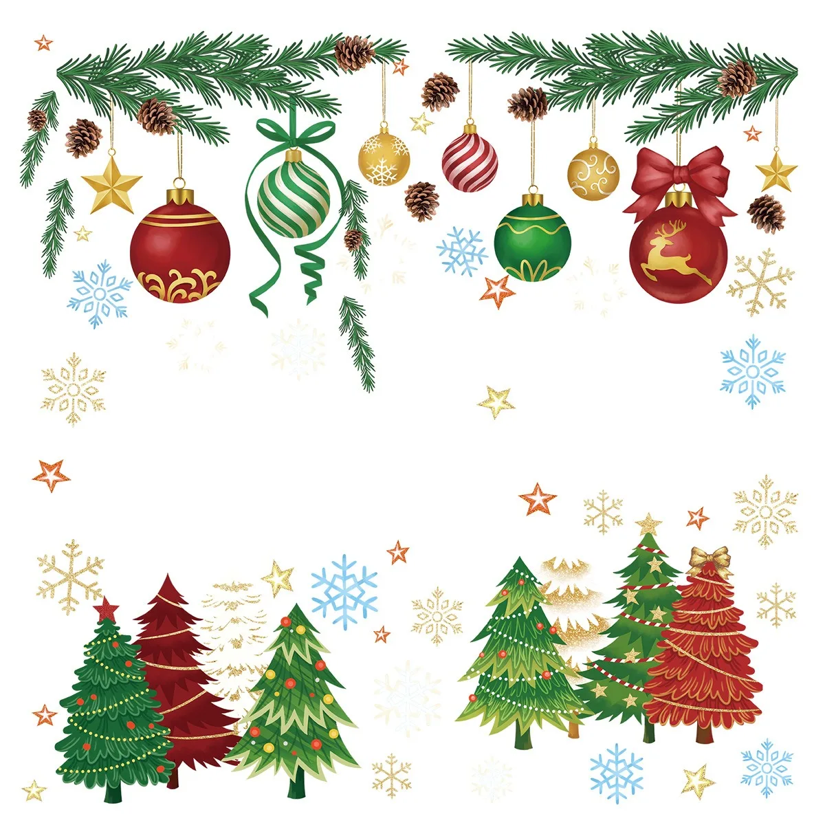 Christmas Snowflake Hanging Ball Static Cling Stickers Creative Window Decals for Shop Display Glass Scene Decorations