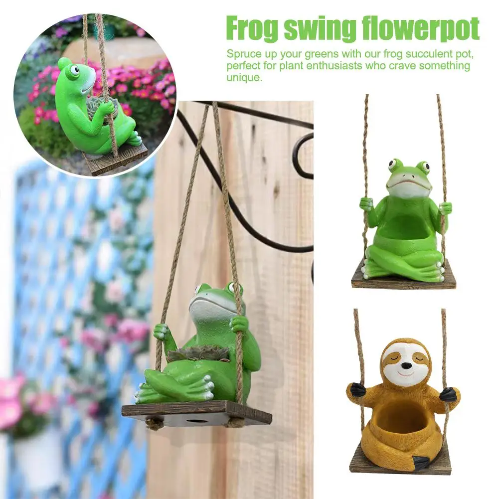

Adorable Frog Planter Swing Resin Frog Flower Pot For Corridor, Balcony, Garden Decoration Portable And Cute Frog Plant Pot J4G0