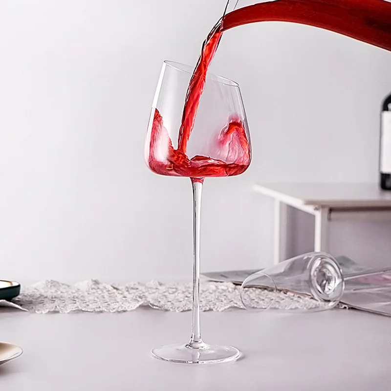 4/2/1Pcs Unique Hand Blown Crystal Glass Goblet Wine Glass European Pink Stemmed Sparkling Champagne Cup for Wedding Party Gifts glass drinkware