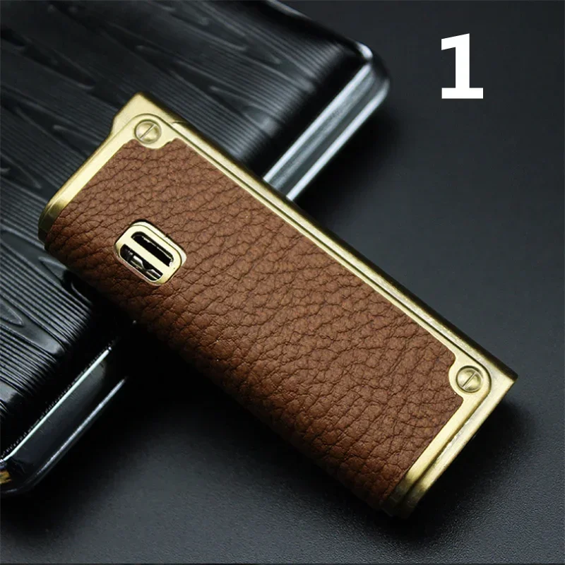 Genuine Leather Cigar Punch Lighters butane gas lighter cigarette lighter Refillable Windproof Gentlemen Jet Flame Cigarette Torch Embossed Windproof Lighter
