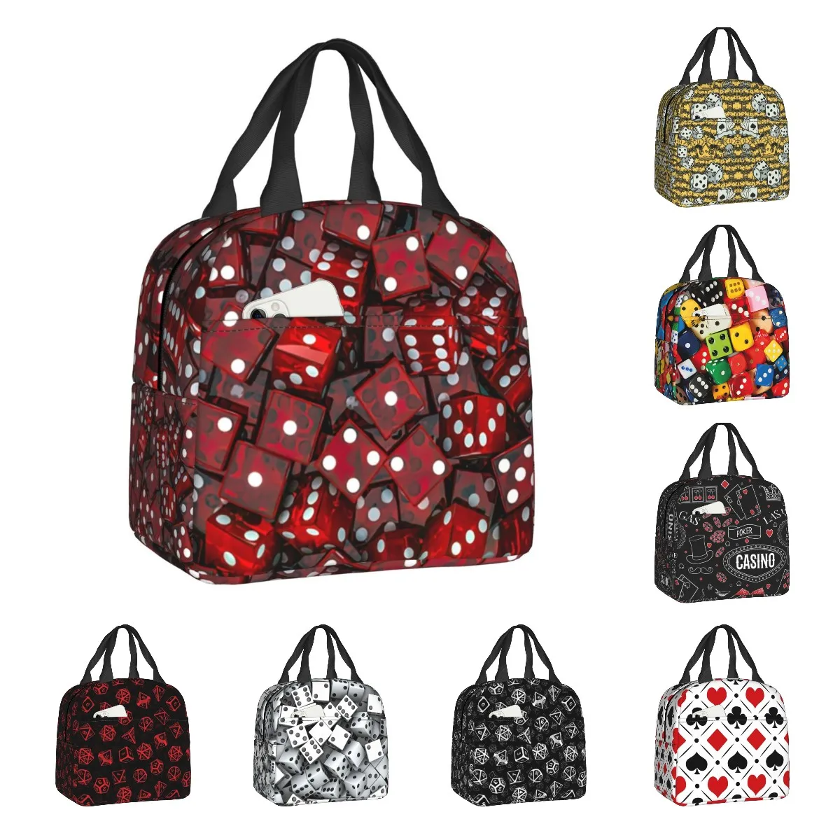 

Custom 3D Render Red Dice Lunch Bag Women Cooler Warm Insulated Lunch Boxes for Children School