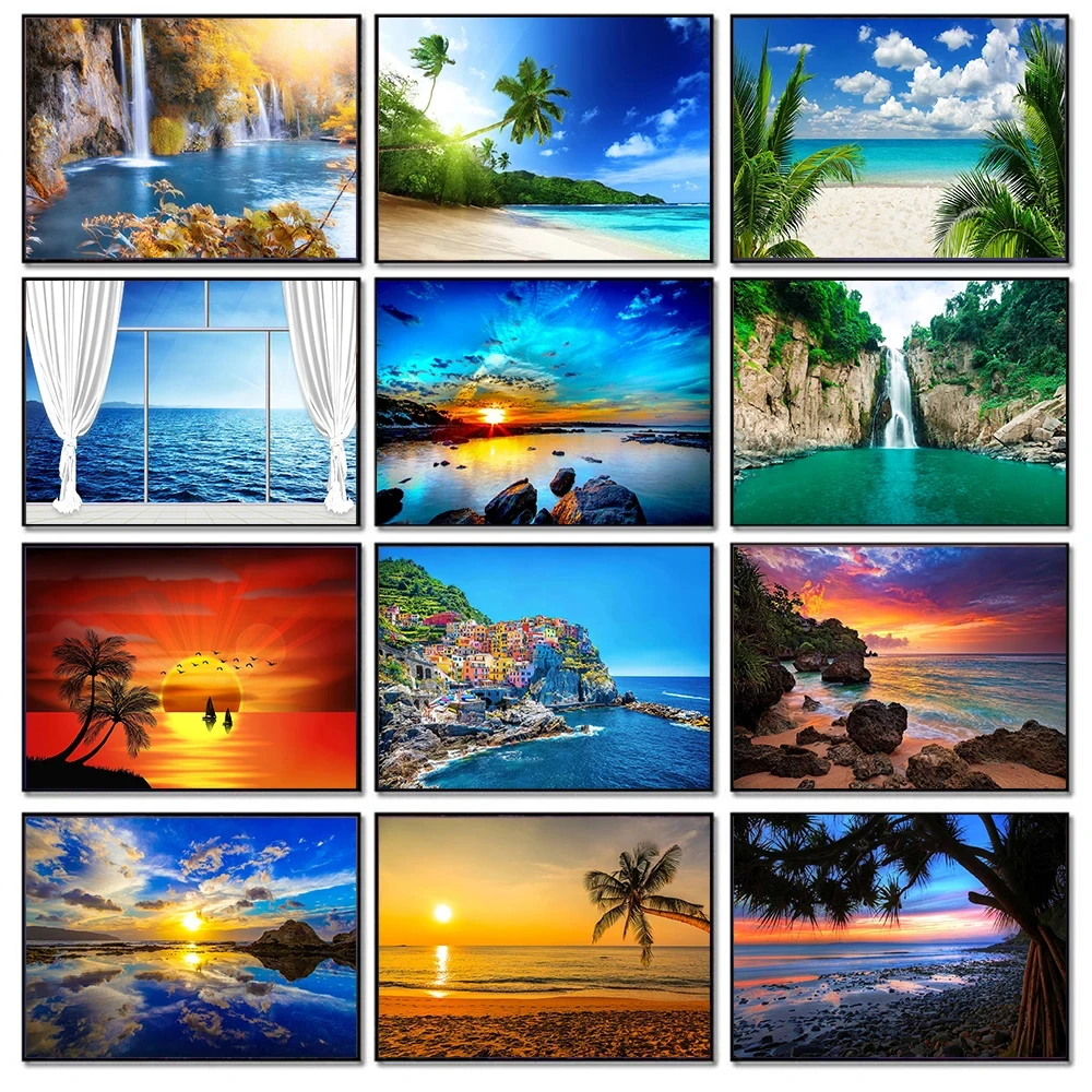 

Картина на холсте с изображением пейзажа, пляжа, заката, побережья, настенные художественные плакаты, Современное украшение для дома без рамки