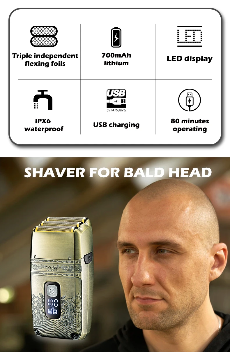 VGR Haar Elektrorasierer Rasierer Wasserdicht Trimmer Barber Bart Schneiden Rasieren hine Für Männer V-335_voghion.com