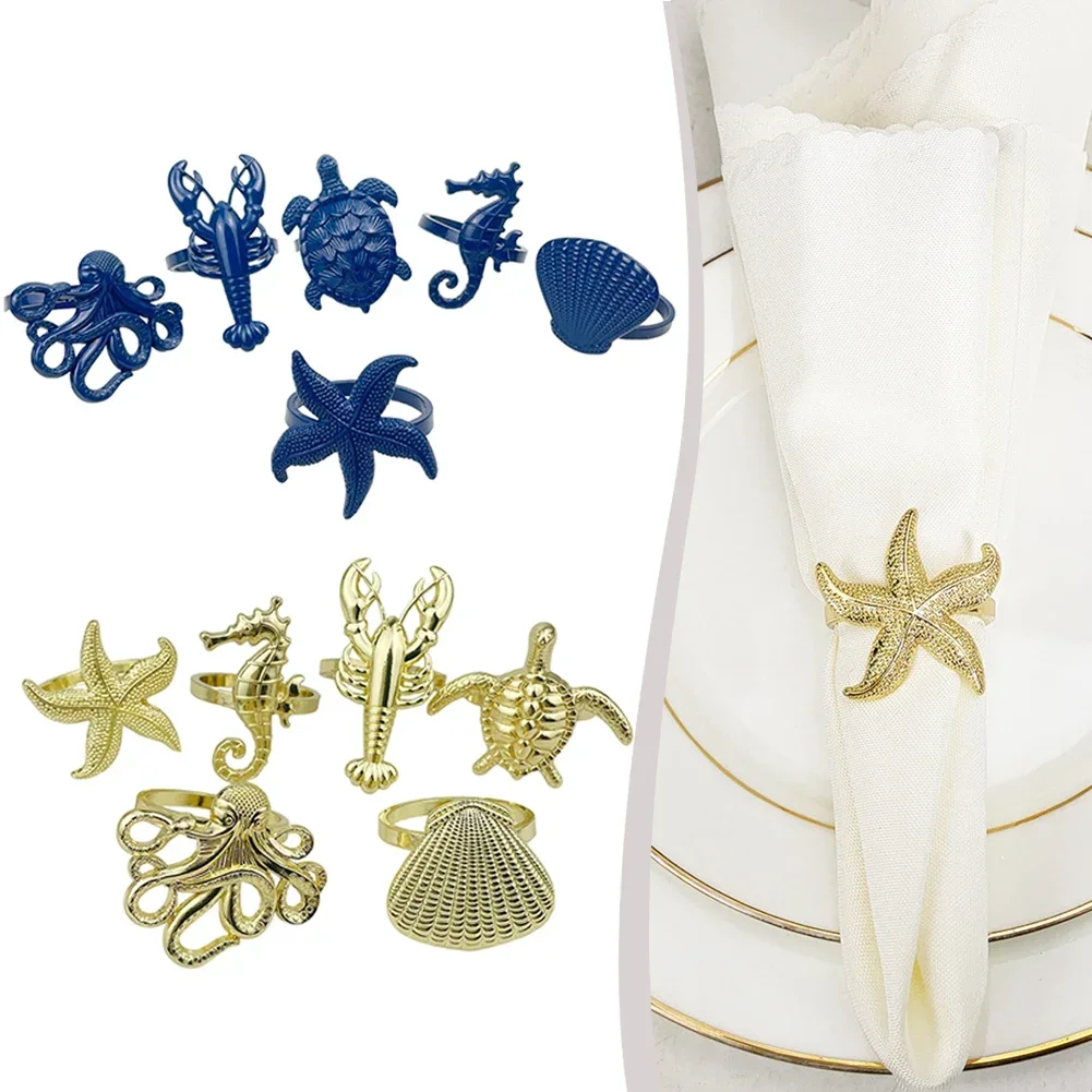 Napkin Rings Marine Design Starfish Shells Lobsters Type Napkin Button Home Decor Dining Table Banquet Family Gathering 6pcs