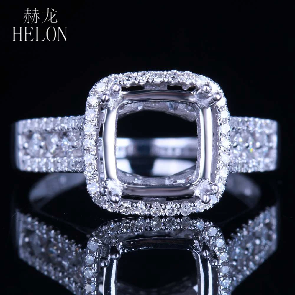 

HELON Solid 14K 10K White Gold 0.5ct Natural Diamonds Semi Mount Engagement Wedding Ring Setting Fit 8x8mm Cushion