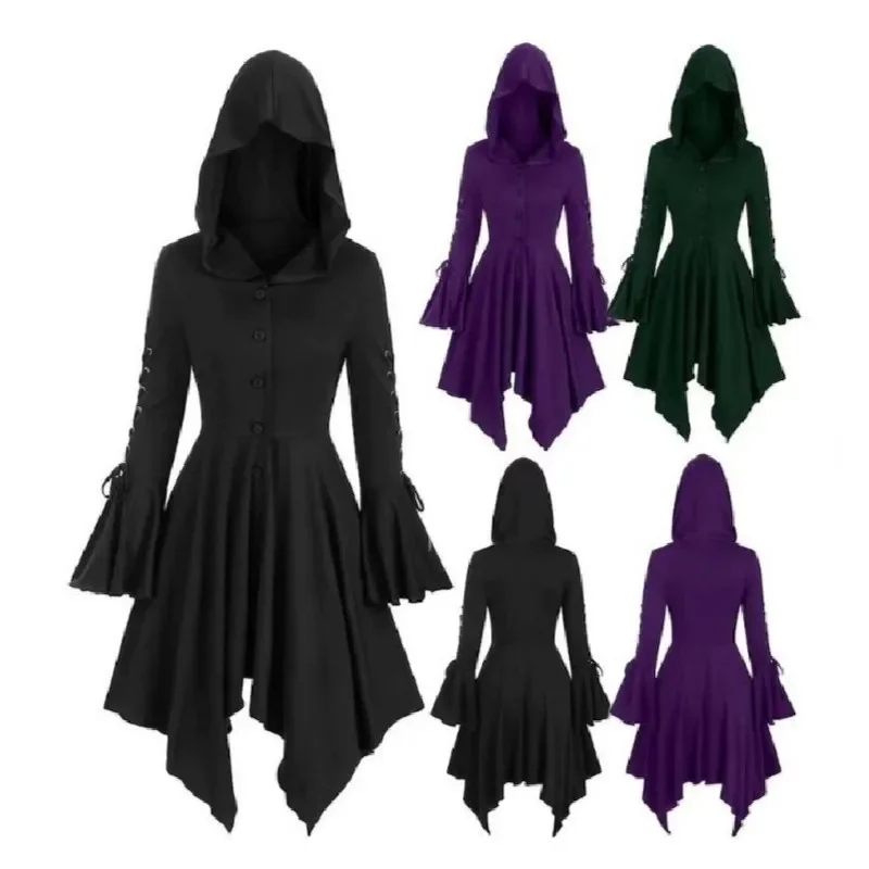 

Cosplay Medieval Renaissance Vintage Costumes Gothic Pirate Women Hooded Dresses Witch Cloak Clothing Carnival Dress Up Party