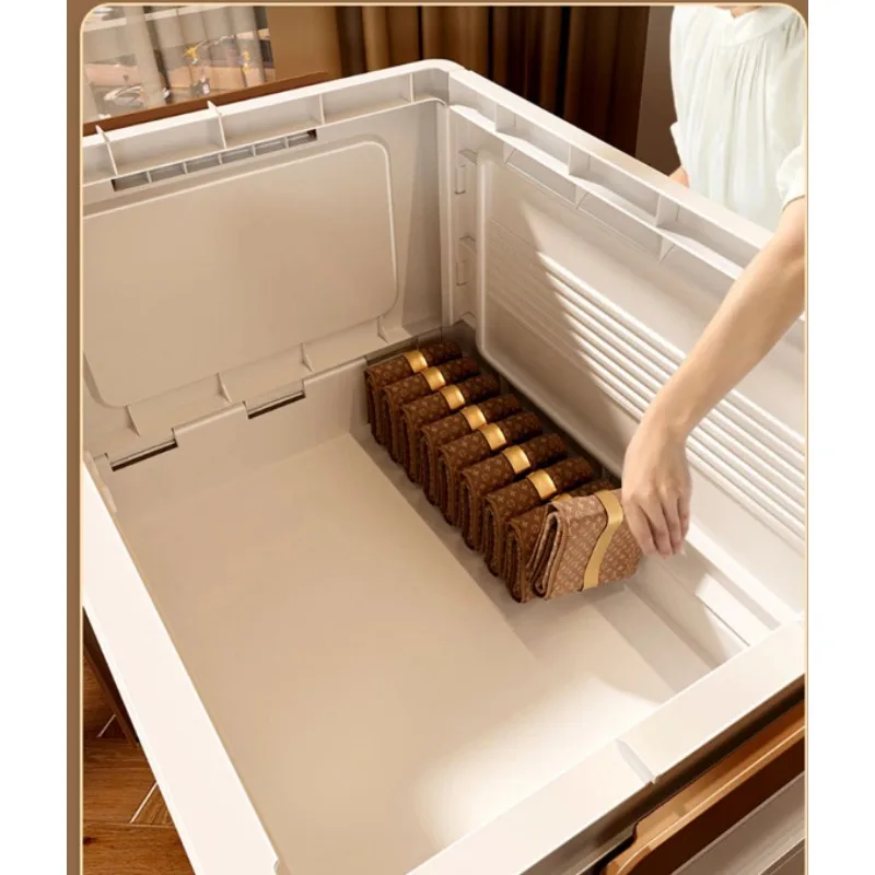 Household Folding Stackable Storage Boxes with Doors and Wheels Large Capacity Plastic Wardrobe Bins Collapsible Cabinet Box