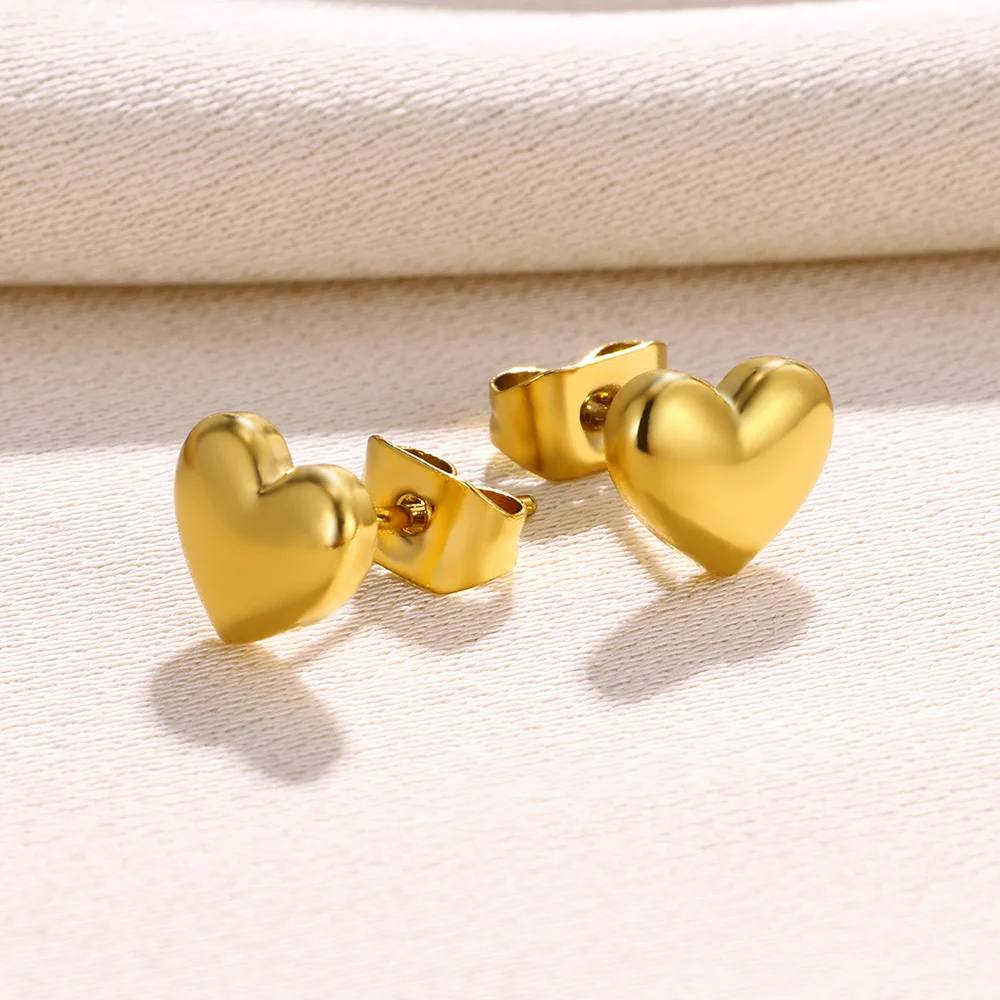 StainlessSteelHeartEarringsForWomenGoldColorMiniStudNail