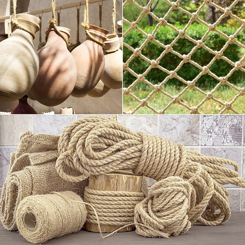 10Meters Natural Thick 6/8/10/12mm Jute Hemp Rope Strong String Craft Twine for DIY & Arts Crafts Packing Floristry Bundling, jute rope