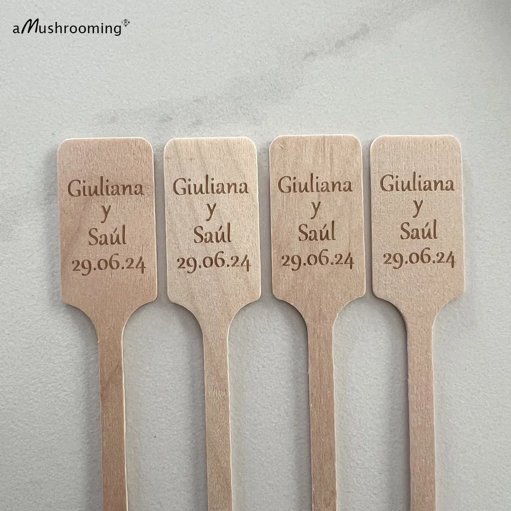 100pcs Engraved Wooden Stir Sticks Personalized Drinking Stirrers with Names Date for Wedding Party Gift Decor