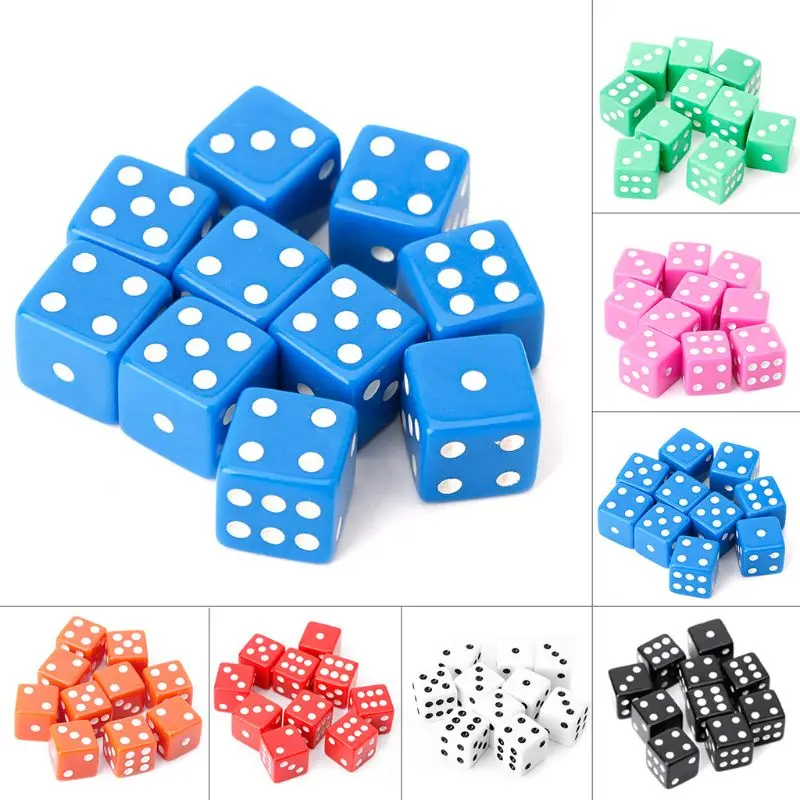 10pcs 15mm Multicolor Acrylic Cube Beads Six Sides Portable Table Games Toy 094C