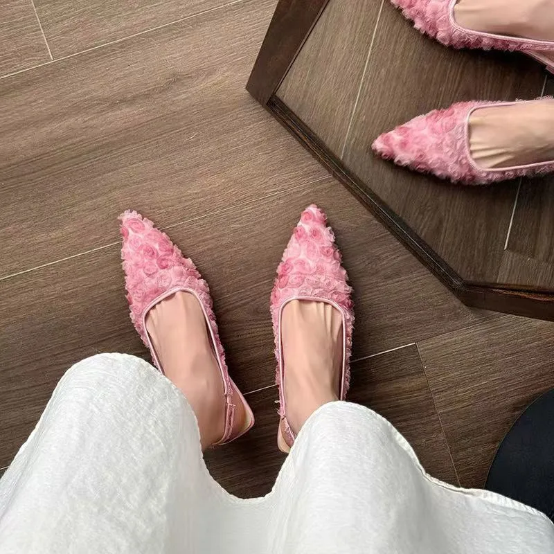 Women Bling Sandals Pointed Toe Shallow Slip On Slingback Med Heel Pumps