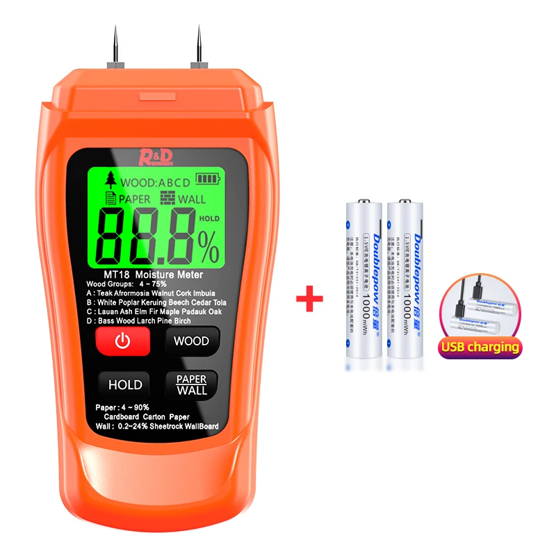 NEW MT-18 Grey 0-99.9% Two Pins Digital Wood Moisture Meter Paper Humidity Tester Wall Hygrometer Timber Damp Detector inline water meter Measurement & Analysis Tools