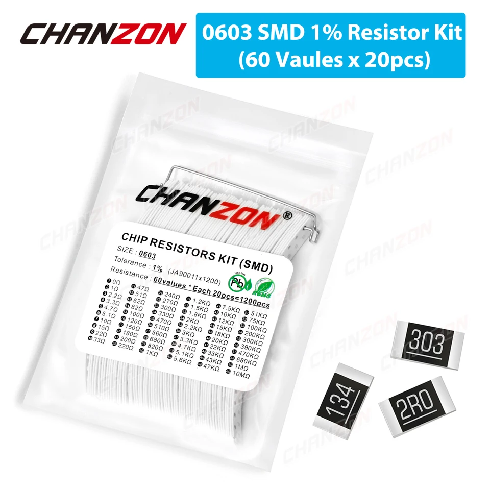 Resistencias SMD 0603 — Pack De 100 Carretes, Tolerancia 1% Y 5%, Rango 0 Ohm A 10M Ohm, Envío Gratis