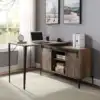 Wooden Writing Desk with Storage Cabinet, Computer Desk with 2 Slide Door, Brown and Black 1