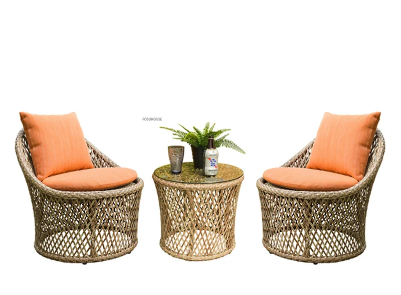 Description Picture 5 of itemNordic Outdoor Patio Garden Furniture Sets home Balcony Rattan Table and Chairs Set Small Apartment Villa Leisure rattan chair Z