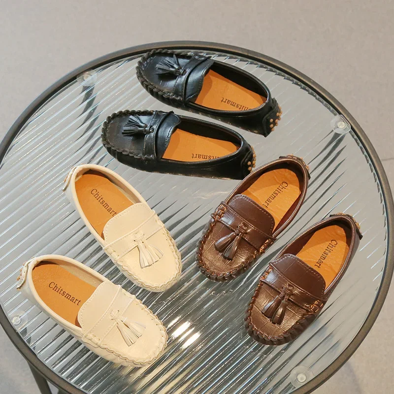 Fashion Leather Shoes Spring Bean Shoe Soft Soled Loafer Anti Slip Boys' Shoes Comfortable Kids Casual Shoe