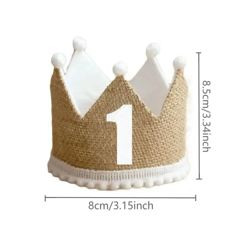1 2 3 4 5 6 7 8 9 Year Burlap Crown Baby Birthday Party Hat Baby Boy Girl Linen Headband 100 Year Adult Anniversary Cap