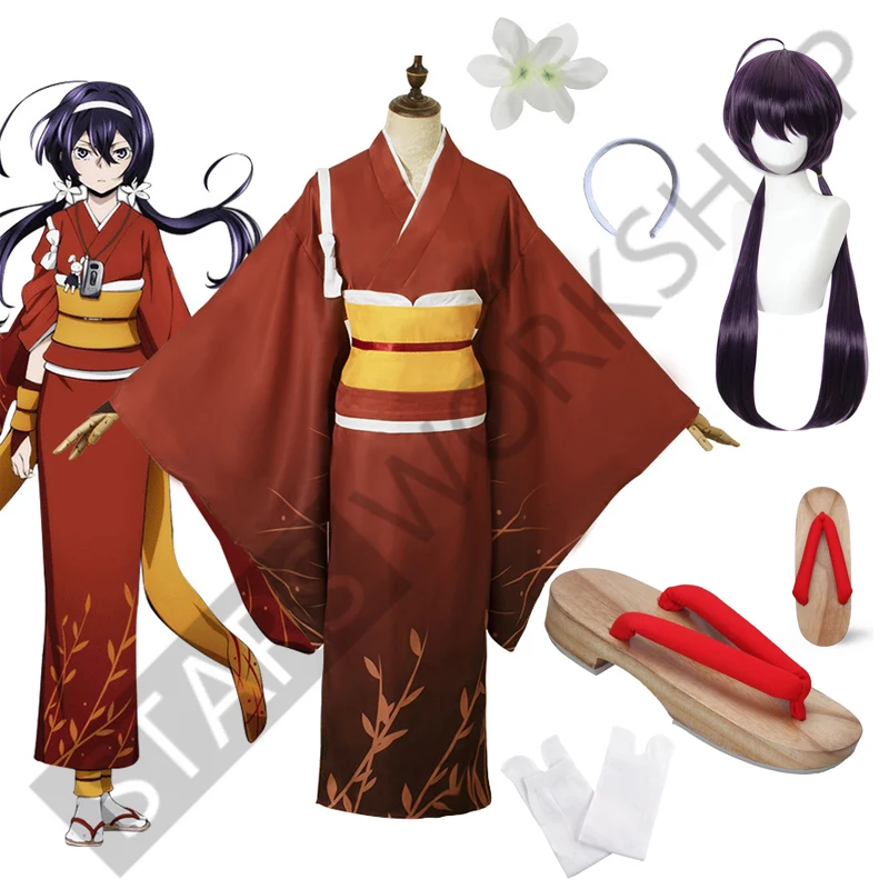 

Anime Bungo Stray Dogs Izumi Kyouka Cosplay Costume Red Kimono Uniform Halloween Carnival Party Suit