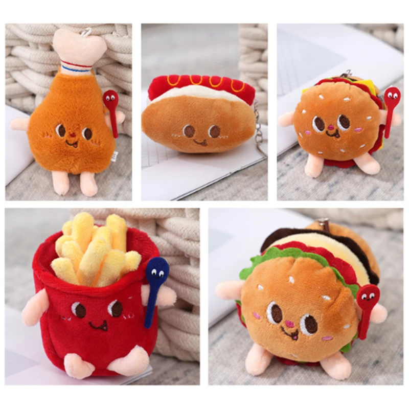 

10cm Hamburg Hot Dog Chicken Leg Keychain Pendant Decoration Plush Stuffed Doll Toy Kids Gift 1pc