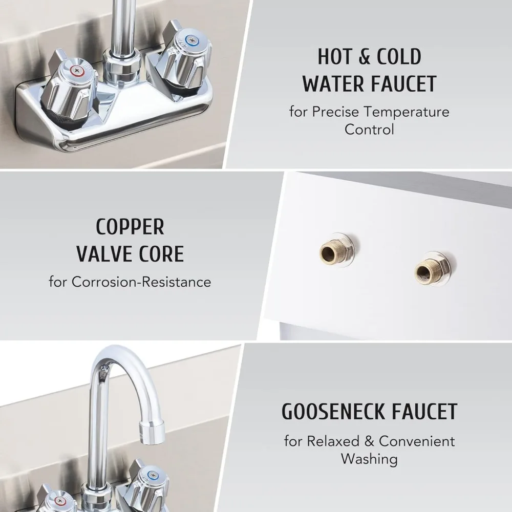 Commercial Hand Wash Sink, 17x15 Inch Wall Mount Kitchen Sink for Restaurant Bar RV Bathroom Laundry Room 6