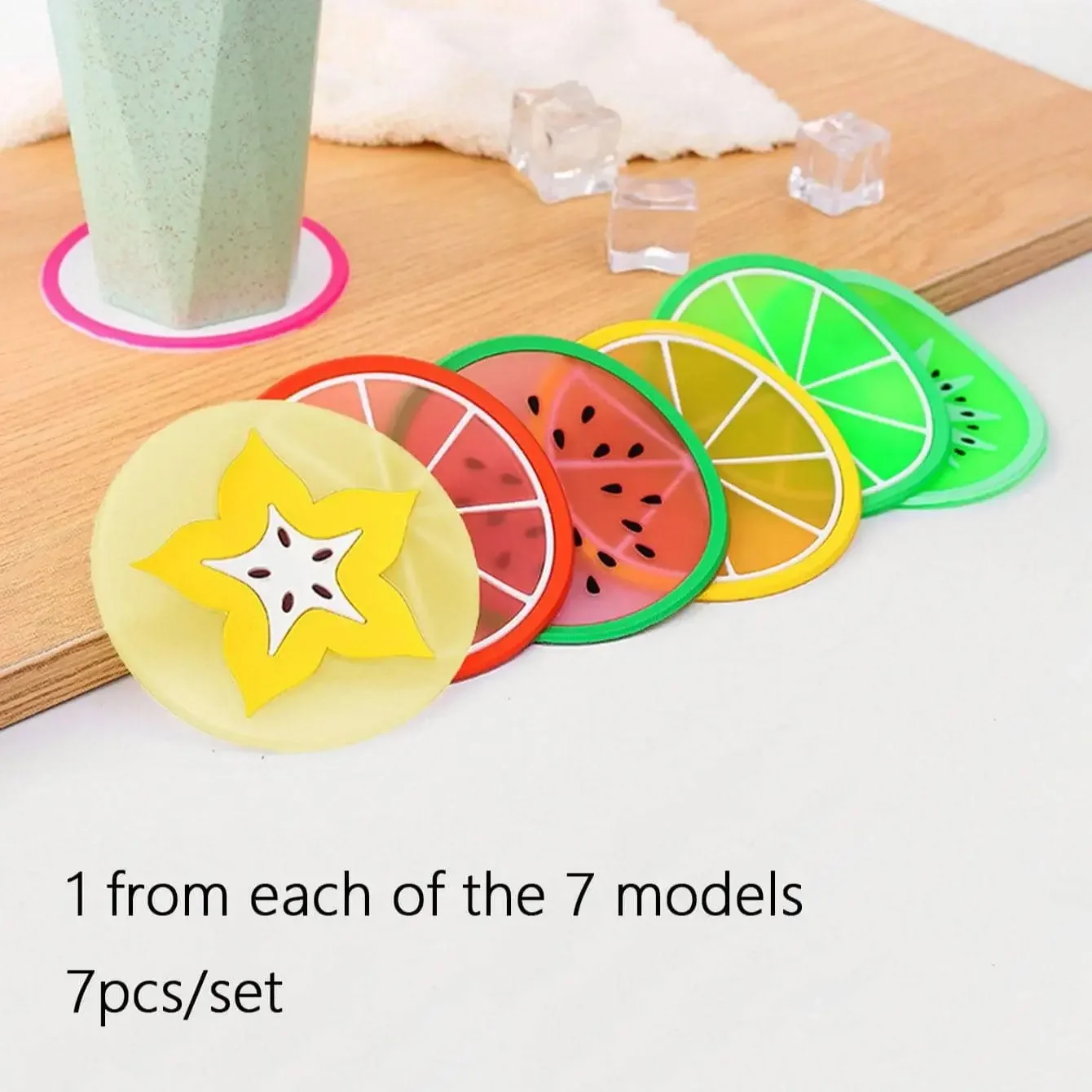 7pcs Silicone Coasters Set, Fruit Design Non-Slip Cup Pads, Creative Assorted Fruit Slice Drink Mats For Coffee & Tea