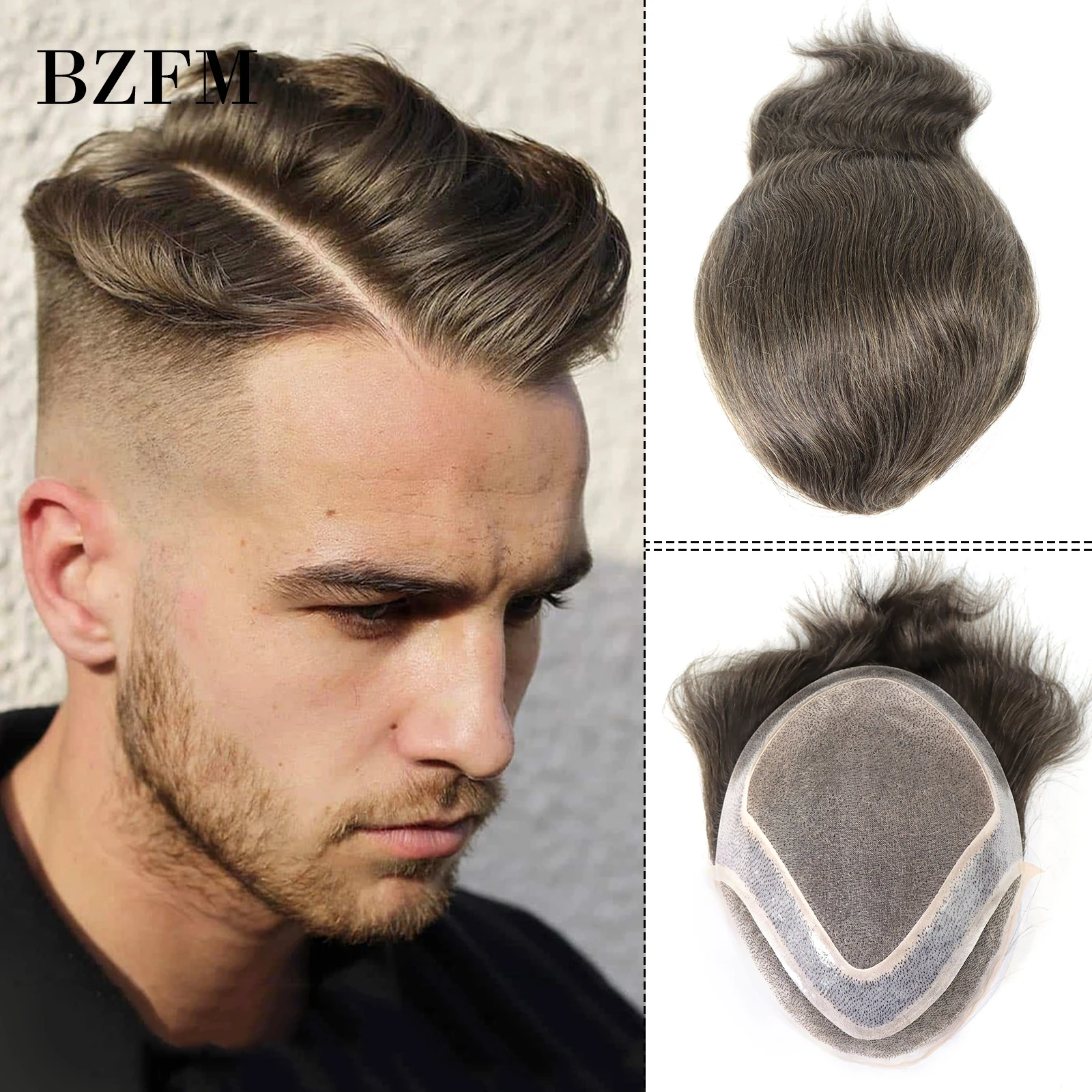 

Stylish Men's Wigs Brown Color 6 Inch Short Straight Human Hair Choice Toupee For Men Mono Lace PU Base Men Toupee Hairpiece