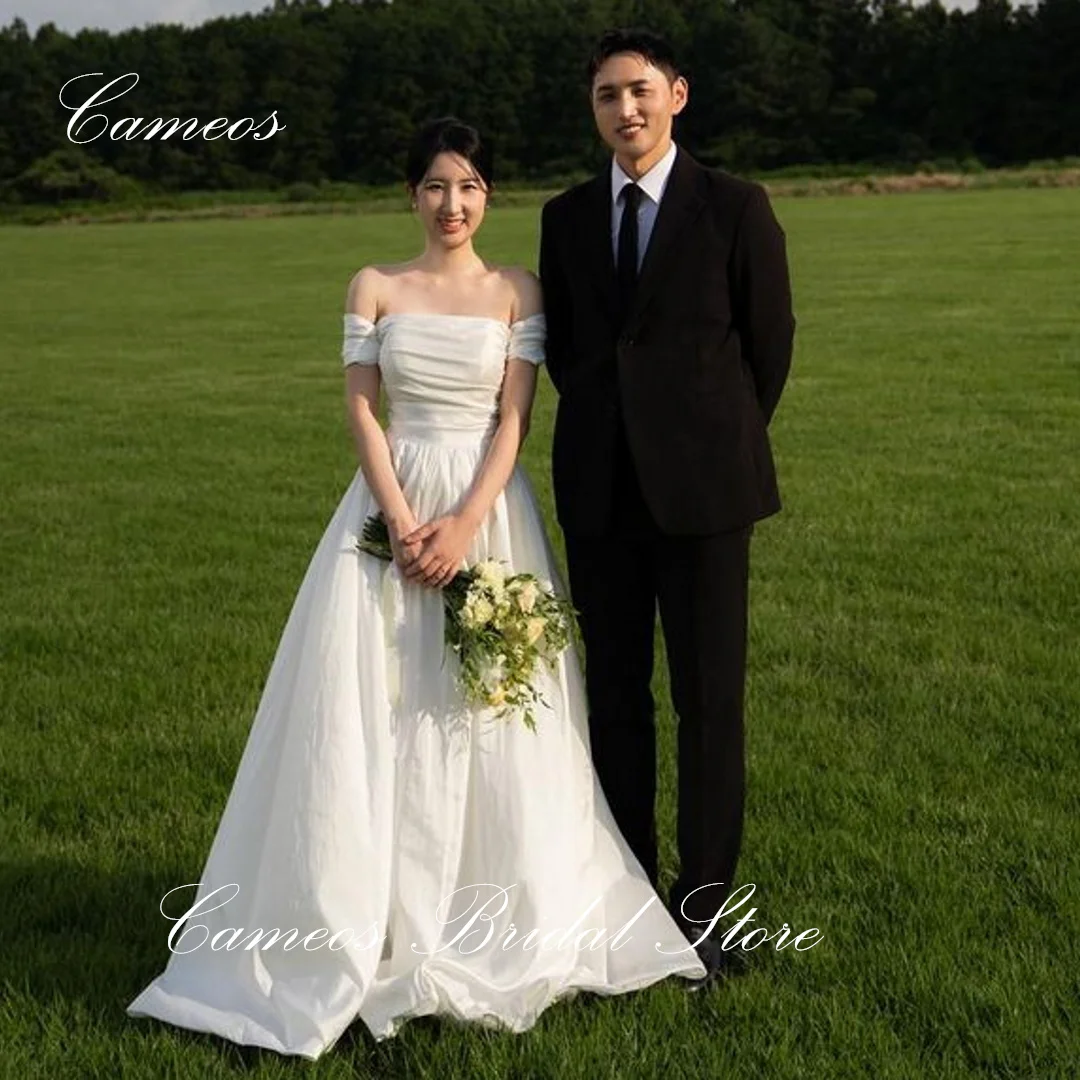 SONDR Korean Simple Wedding Dress Off the Shoulder Custom Made Formal Prom Dress 웨딩드레스  A-Line Taffeta Evening Gown Bridal