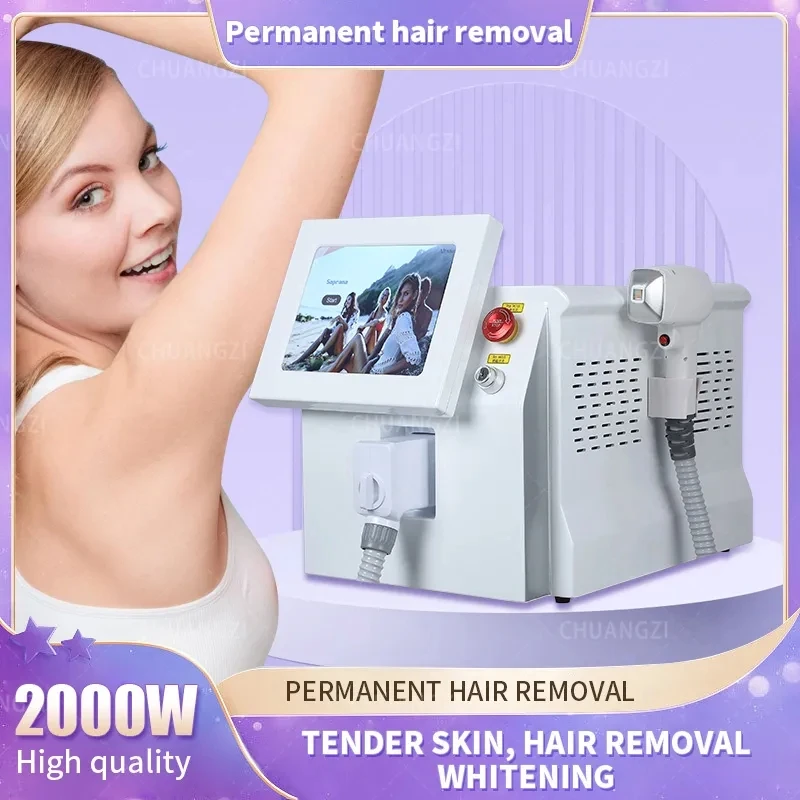 

2000W Diode Laser 755 808 1064nm Wavelengths Hair Removal Cooling Head Painless Laser Epilator Face Body Removal Machine