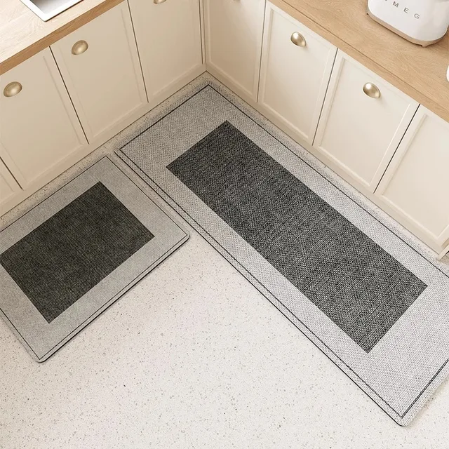 พรมครัวกันน้ำ พรมปูพื้น พีวีซี หนังเทียม กันลื่น สีเทา ทนทาน พรมตกแต่งบ้าน พรมครัว 2