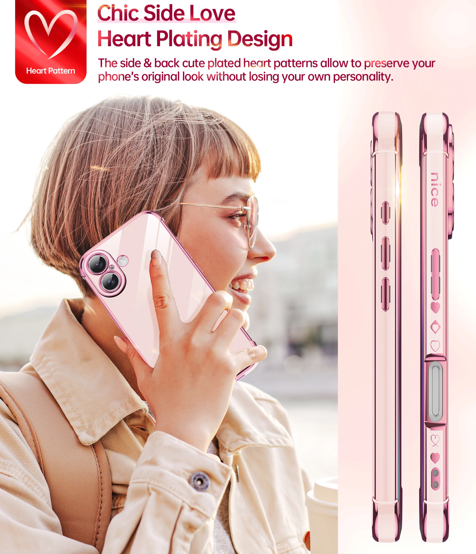 Phone Case for iPhone 16/16 Plus/16 Pro/16 Pro Max &ndash; Shockproof Soft TPU Heart Pattern with 2 Tempered Glass Screen Protectors,
