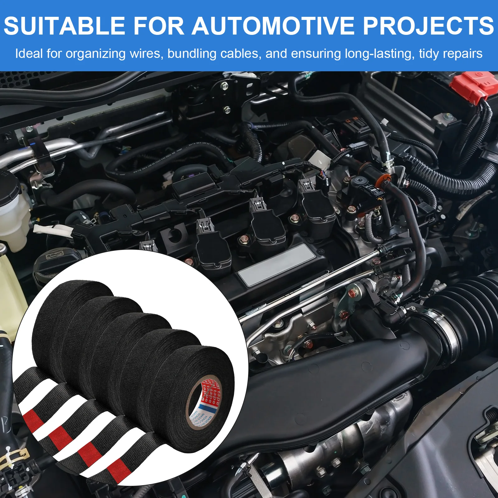 5 롤 와이어 룸 하네스 테이프 난연성 와이어 하네스 테이프 케이블 보호용 내열 절연 전기 테이프