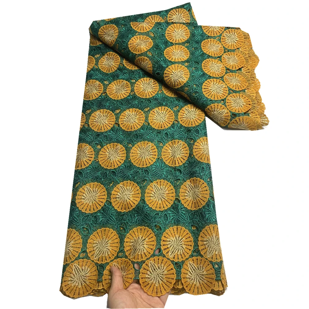 

Green Guipure Cord Lace Water Soluble Lace Fabrics High Quality Material Fabric For Nigerian Men 5 Yards