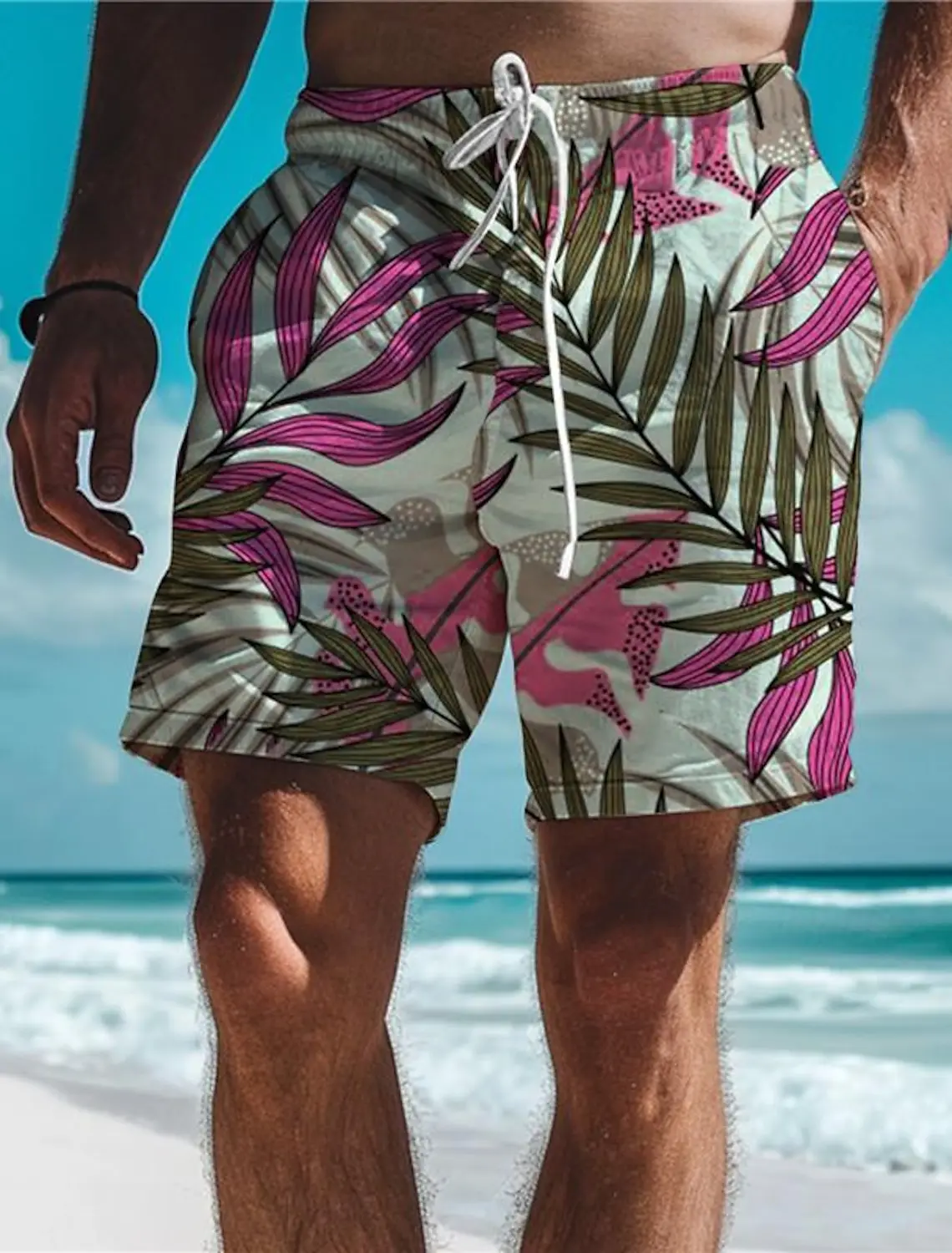 Leaf Tropical Men's Board Shorts Hawaiian Short 3D Printed Swim Trunks Elastic Drawstring Breathable Stretch Aloha Style 3