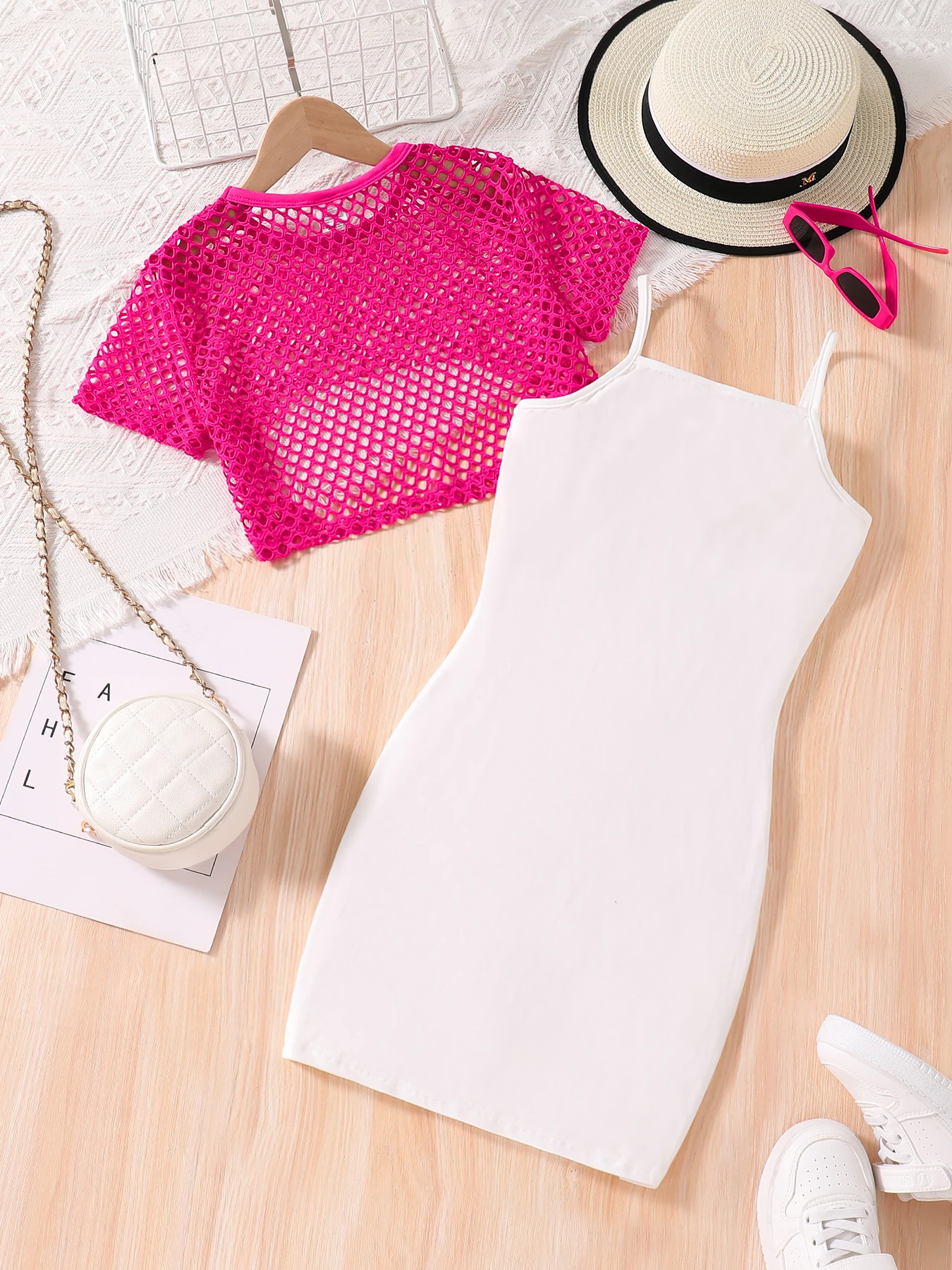 طقم فساتين صيفية للفتيات مكون من قطعتين، فستان بحم...