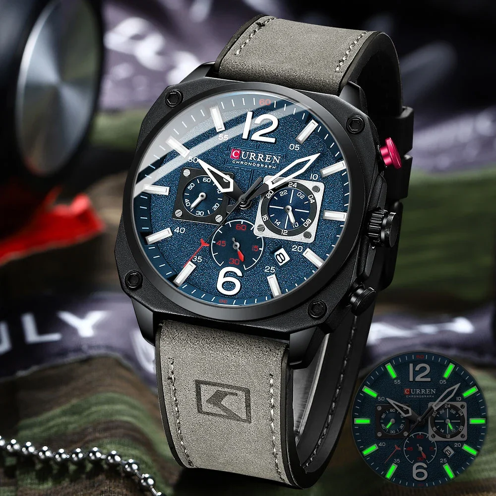 

CURREN 8398 Square Men's Multi Functional Quartz Wrist Watches Waterproof Date Fashion Leather Six Needle Quartz Watch For Men