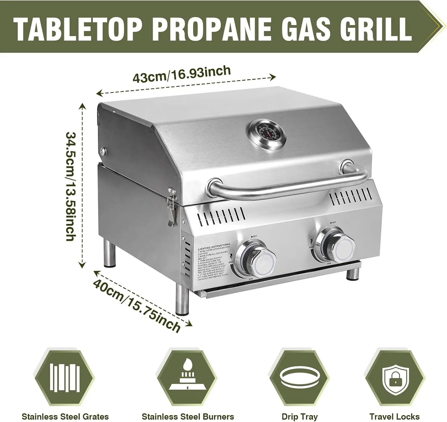 Tabletop Gas Grill 2 Burners, 20,000 BTUs 4