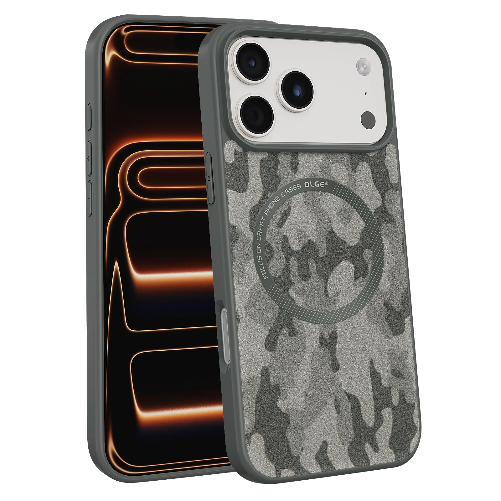 Frosted Camouflage Sheepskin Phone Case with Wireless Charging Capability