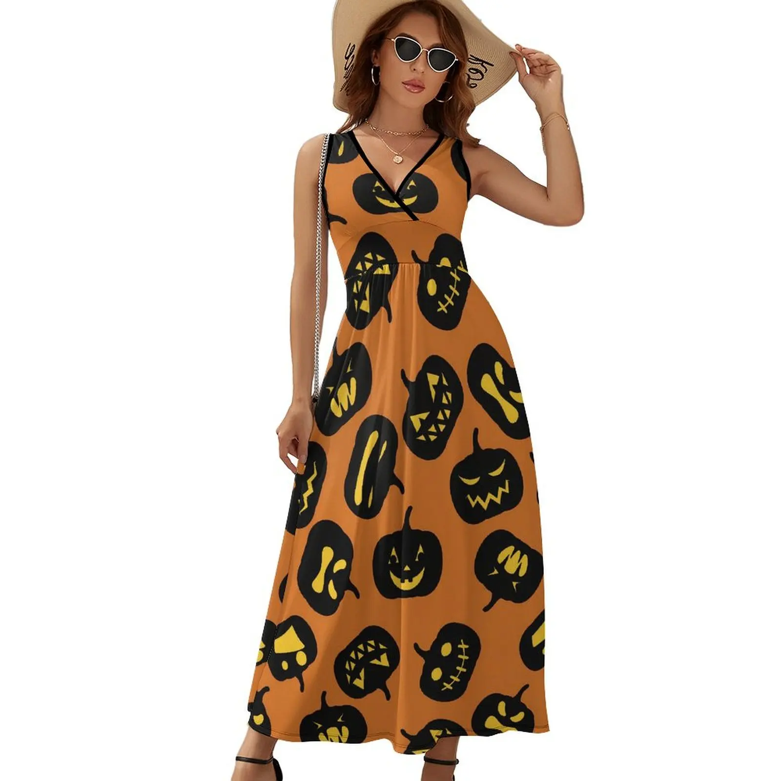 

Happy Haunts Dress Halloween Pumpkins Sexy Maxi Dress V Neck Graphic Bohemia Long Dresses Aesthetic Oversized Vestido