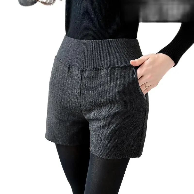 

Women's High Elastic Waist Short Pants Straight Thick Slim Pocket Casual Winter Spring Autumn Hot Sale