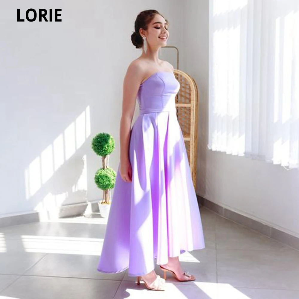 

LORIE Lilac Prom Dresses Ankle Length A-line Sharonsaid Simple Satin Pleat Strapless Formal Occasion Dresses Robes De Soirée