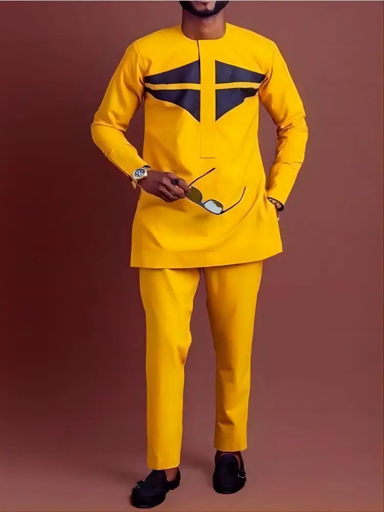Muslim Banquet Ethnic Style Long Sleeved Shirt And Pants For Daily Business Wear, Casual Wear, And Hot Mesh Matching Two-Piece