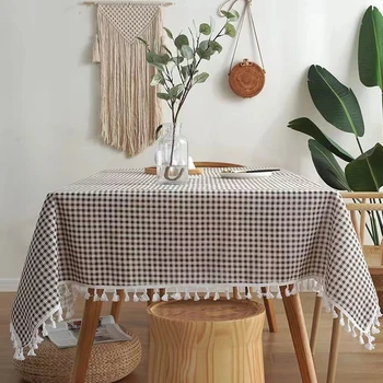 Tovaglia scozzese piccola e fresca, tovaglia per tavolo da tè, tovaglia rettangolare in pizzo con nappe, tovaglia da pranzo per la casa 1