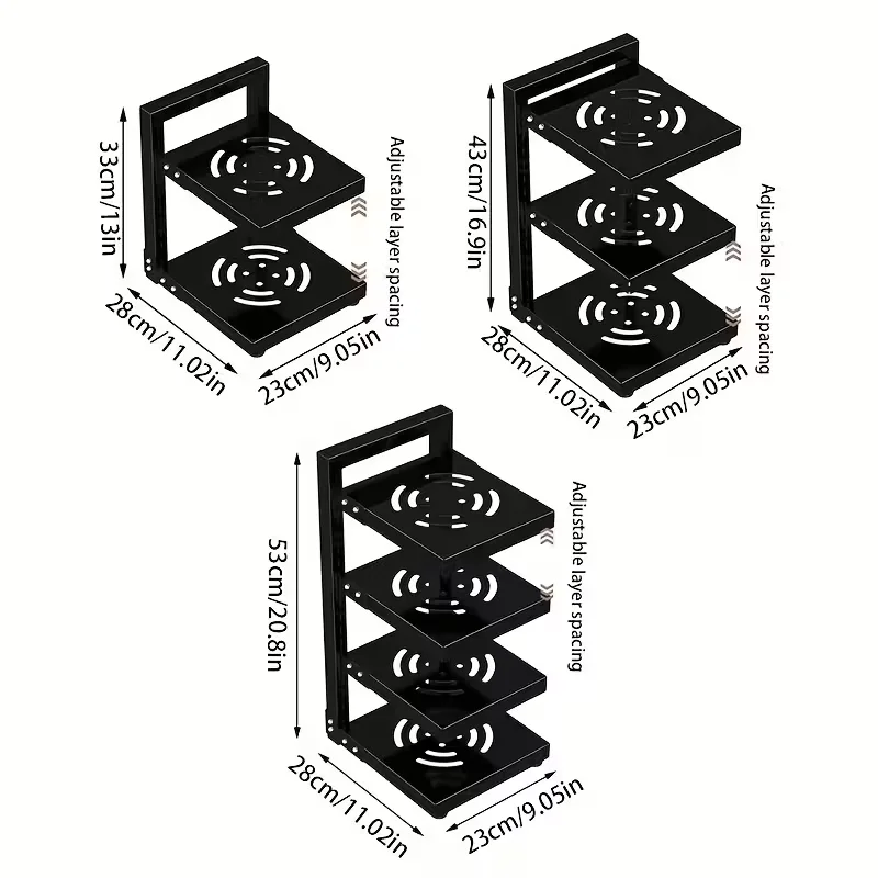 1pc Heavy-Duty Carbon Kitchen Pot Rack, Multi-Tier -Standing Shelf with Adjustable Shelves & Pot Lid Storage - Space