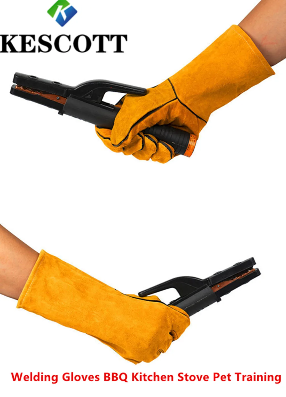 KESCOTT Electric Welding Gloves BBQ Kitchen Stove Heat Resistant Puncture Pet Training Thick Leather Large hot stapler plastic