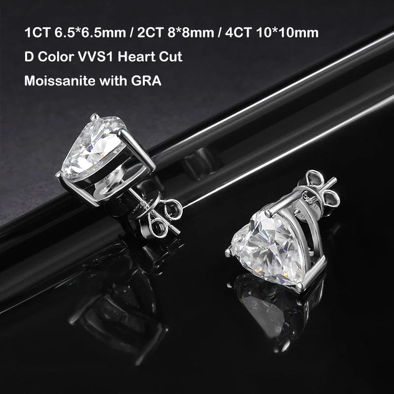 1-4CT D Color VVS1 Heart Cut Moissanite Earrings for Women 925 Silver