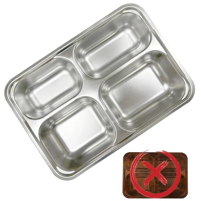 Stainless Steel Divided Tray 4 Compartment Stainless Steel Divided Plate  Dinner Plates For Kids Adults And Campers Dishwasher - AliExpress