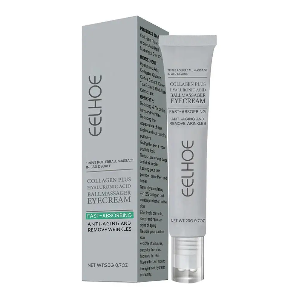 

EELHOE Collagen Plus HyaluronicAcid BallMassager EyeCream Anti Dark Circles Eye Serum Remove Eye Bags Puffiness Anti-Aging Firmn