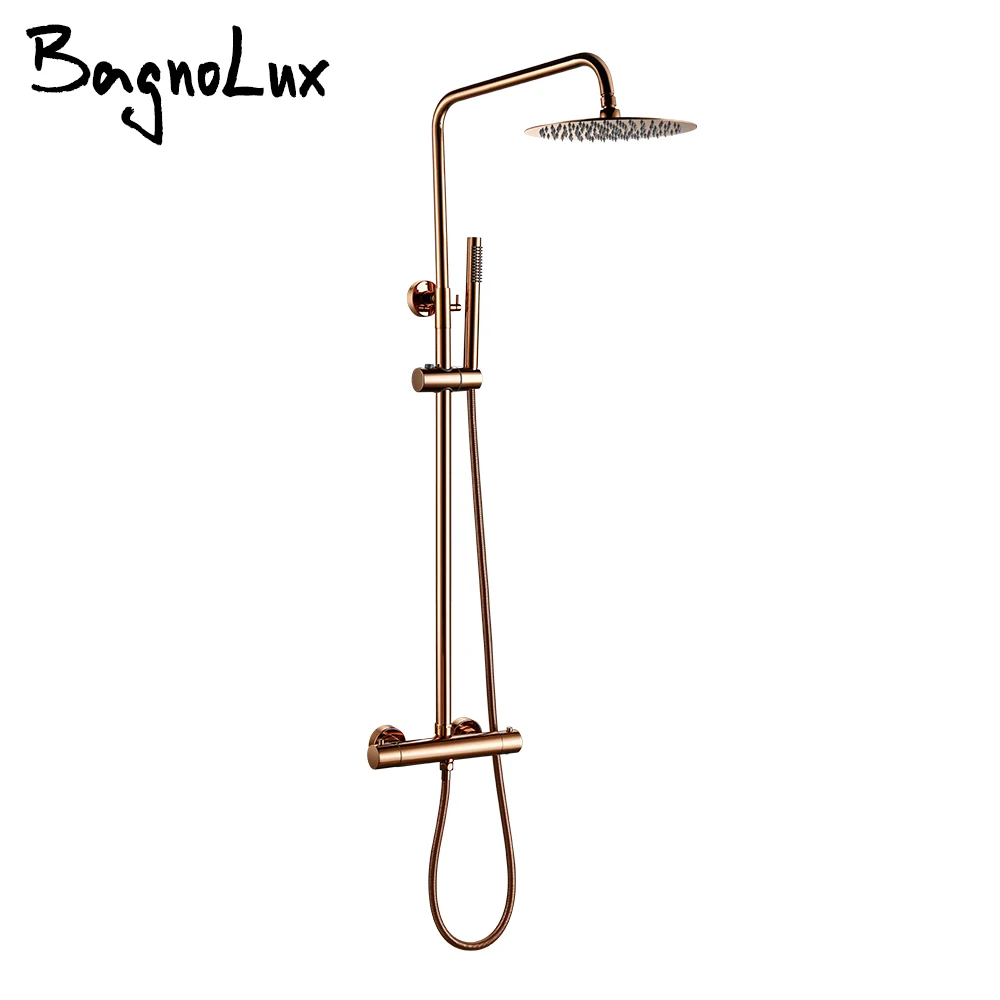 

Thermostatic Faucet Shower Brass Mixer Tap Bathroom Set Wall Mounted Arm Concealed Diverter Mixing with Rainfall Head Handheld
