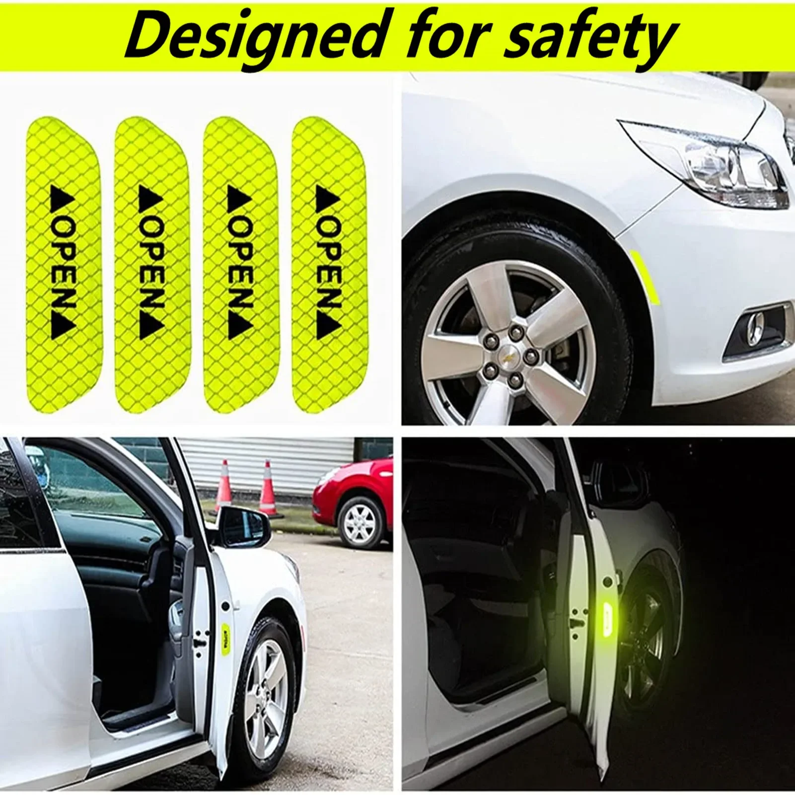 Noite reflexiva carro porta adesivo, abertura de segurança, aviso refletor fita, auto decalque acessórios, exterior, interior